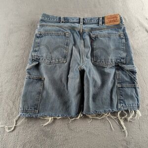 Vintage Y2K Levis Carpenter Shorts 36 (Fits 34) Blue Faded Relaxed Cut Off Jean